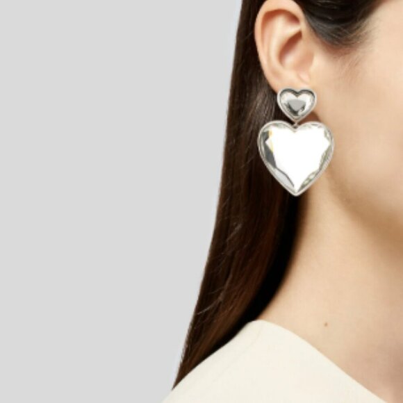NWT! NEW! Marc Jacobs Jumbo Silver Crystal Double Heart Earrings with dust bag - Picture 2 of 5